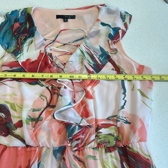 Sangria Watercolour Floral Ruffle Maxi Sleeveless Tropical Dress Size 10 - Picture 15 of 15